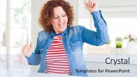  Presentation with listening woman - Beautiful presentation design featuring happy and cheerful smiling moving backdrop and a light blue colored foreground