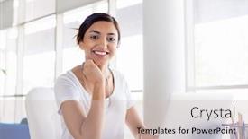  Presentation with confident - Presentation with happy-and-confident-young-woman background and a  colored foreground