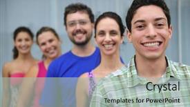 Presentation with casual young people - Colorful PPT theme enhanced with happy and diverse group of casual real people young man in front backdrop and a light gray colored foreground