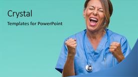  Presentation with winner - Slide deck featuring happy and excited doing winner background and a seafoam green colored foreground