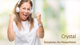  Presentation with listening woman - Cool new theme with happy and excited doing winner backdrop and a  colored foreground
