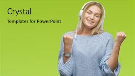  Presentation with listening woman - PPT layouts enhanced with happy and excited doing winner background and a  colored foreground