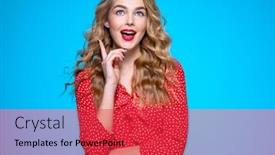  Presentation with beautiful young girl red - PPT theme featuring happy-and-joyful-caucasian-woman background and a red colored foreground