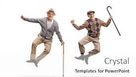  Presentation with joyful - Colorful slide deck enhanced with happy-and-joyful-elderly-men backdrop and a white colored foreground