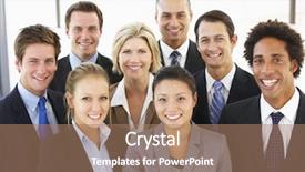 Presentation with group - Presentation featuring happy and positive business people background and a coral colored foreground