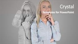 Presentation with woman sad - Cool new presentation design with happy and sad woman face backdrop and a gray colored foreground