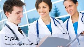  Presentation with team building - Amazing PPT theme having happy and successful medical team outside hospital building backdrop and a light blue colored foreground