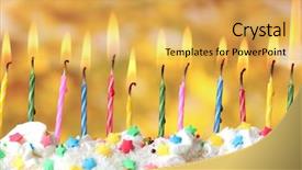 Presentation with happy birthday - Slide set with happy anniversary - beautiful birthday candles on yellow background and a yellow colored foreground