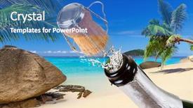  Presentation with tropical beach party - Audience pleasing PPT layouts consisting of happy anniversary - bottle of champagne with splashes backdrop and a teal colored foreground