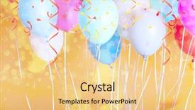  Presentation with anniversary - Presentation theme consisting of happy anniversary - colorful birthday balloons closeup background and a blonde colored foreground