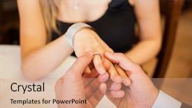  Presentation with restaurant - Beautiful presentation theme featuring happy anniversary - detail of hands backdrop and a coral colored foreground