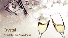  Presentation with fireworks - PPT theme featuring happy anniversary - glasses with champagne against fireworks background and a lemonade colored foreground