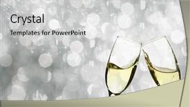  Presentation with light golden lights - Colorful theme enhanced with happy anniversary - glasses with champagne against holiday backdrop and a light gray colored foreground