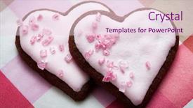  Presentation with pink heart illustrations - Presentation design enhanced with happy anniversary - heart shape pink cookies background and a lemonade colored foreground