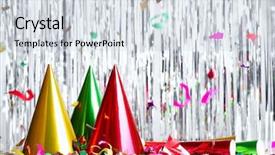  Presentation with happy new year - Amazing theme having happy anniversary - new year decoration with hats backdrop and a sky blue colored foreground