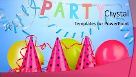  Presentation with anniversary blue - PPT theme consisting of happy anniversary - party items on blue background background and a light blue colored foreground