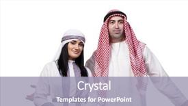  Presentation with family shopping - Colorful PPT theme enhanced with happy arabic family after shopping isolated on white backdrop and a light blue colored foreground