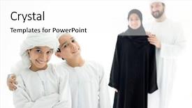  Presentation with arabic - PPT theme consisting of happy arabic family in row background and a white colored foreground