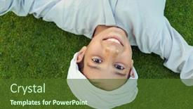  Presentation with arabic - Presentation theme with happy arabic kid on green grass background and a tawny brown colored foreground