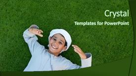  Presentation with arabic - Colorful presentation enhanced with happy arabic kid on green grass backdrop and a forest green colored foreground