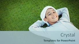  Presentation with arabic - Cool new presentation design with happy arabic kid on green grass backdrop and a light blue colored foreground