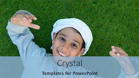  Presentation with arabic - Presentation with happy arabic kid on green grass background and a light blue colored foreground