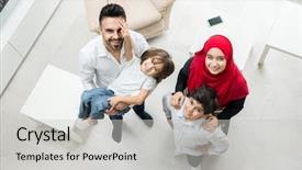  Presentation with muslim family - Colorful PPT theme enhanced with happy arabic muslim family backdrop and a light gray colored foreground