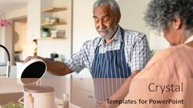  Presentation with senior couple - Presentation design with happy-arfican-american-senior-couple background and a coral colored foreground