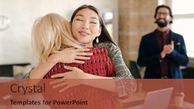  Presentation with asian - PPT theme with happy-asian-businesswoman-congratulating-one background and a red colored foreground