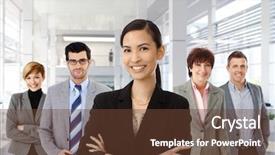  Presentation with asian - Theme consisting of happy asian businesswoman leading team background and a tawny brown colored foreground