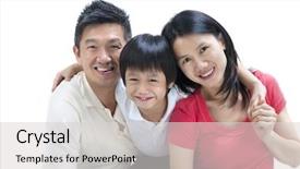  Presentation with 3 family member - Presentation theme enhanced with happy asian family on white background and a light gray colored foreground