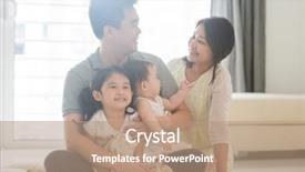  Presentation with parent and children - Cool new presentation theme with happy asian family spending quality backdrop and a coral colored foreground