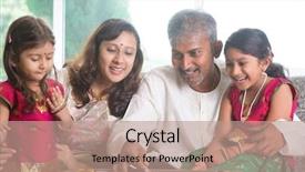  Presentation with children parents - Presentation design with happy asian indian family playing background and a coral colored foreground