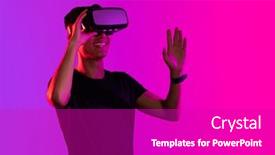  Presentation with interface - Slides enhanced with happy-asian-man-using-vr background and a purple colored foreground
