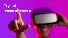  Presentation with interface - Slides having happy-asian-man-using-vr background and a purple colored foreground