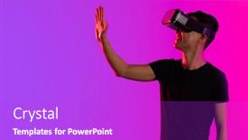  Presentation with interface - Presentation design featuring happy-asian-man-using-vr background and a purple colored foreground