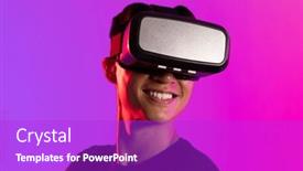  Presentation with interface - Presentation theme having happy-asian-man-using-vr background and a purple colored foreground