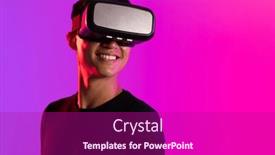  Presentation with interface - PPT theme consisting of happy-asian-man-using-vr background and a violet colored foreground