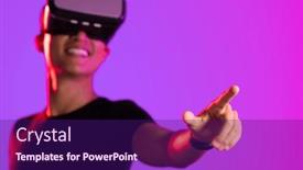  Presentation with interface - Slide deck consisting of happy-asian-man-using-vr background and a violet colored foreground