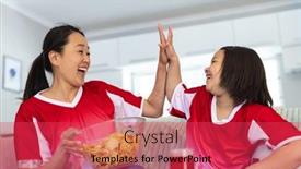  Presentation with supporting - PPT layouts with happy-asian-mother-and-daughter background and a red colored foreground