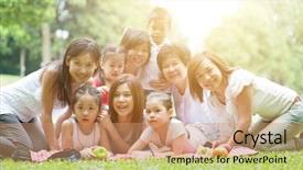  Presentation with generations - Audience pleasing slide set consisting of happy asian multi generations family backdrop and a coral colored foreground