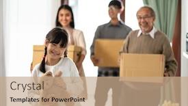  Presentation with mortgage - Beautiful PPT layouts featuring happy-asian-multigenerational-family backdrop and a coral colored foreground