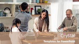  Presentation with dining - PPT layouts consisting of happy-asian-multigenerational-family background and a coral colored foreground