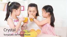  Presentation with parent children - Beautiful presentation design featuring happy asian parent and children backdrop and a lemonade colored foreground