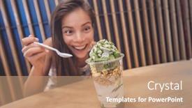  Presentation with japanese green tea - Presentation theme consisting of happy-asian-woman-eating-japanese background and a coral colored foreground