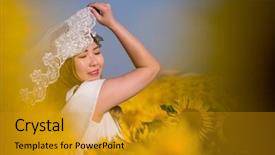  Presentation with wedding - Beautiful slide deck featuring free vwedding - young happy asian woman backdrop and a gold colored foreground