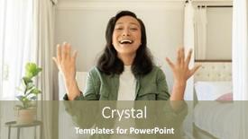  Presentation with relaxation - PPT layouts consisting of happy-asian-woman-using-having background and a coral colored foreground