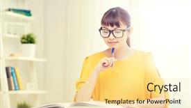  Presentation with high school psychology - PPT layouts with happy asian young woman student background and a blonde colored foreground