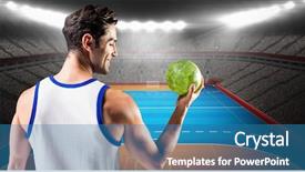  Presentation with happy image - Presentation design having happy athlete male holding background and a teal colored foreground