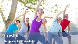  Presentation with music and athletic training - Audience pleasing presentation theme consisting of happy athletic group training on a sunny day backdrop and a ocean colored foreground